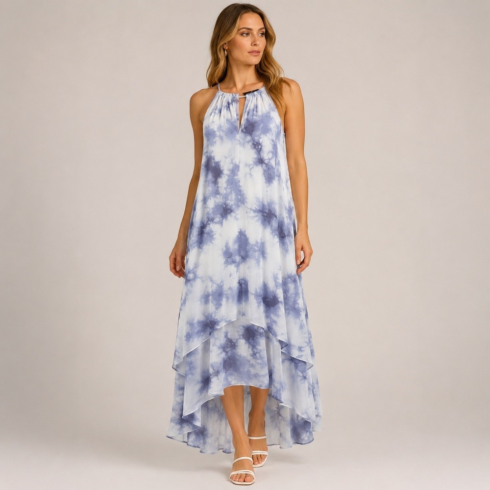 Mlle Gabrielle‎ Tie Dye High Low Maxi Dress Sleeveless Boho Resort S NWT